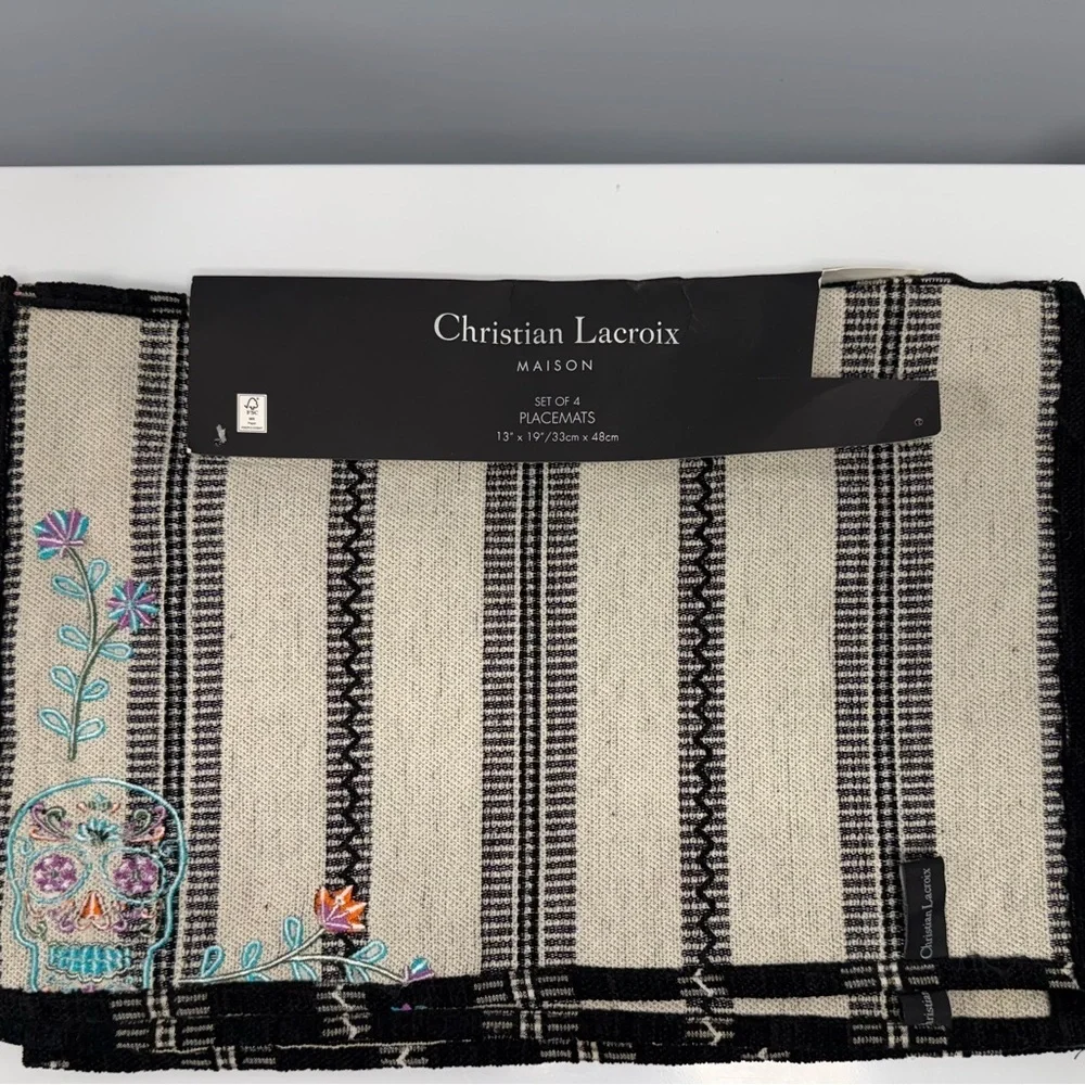 NEW Christian Lacroix Dia De Los Muertos Placemats 4pc Set 13x19 Skulls Day Dead
